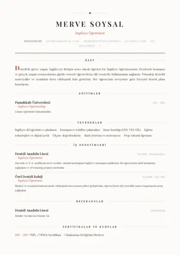 Yabancı Dil Öğretmeni Cv Örnekleri cv indir